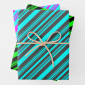 Aqua und Grau, Grün und Schwarz, Hot Pink und Blau Geschenkpapier Set (Beispiel)
