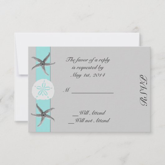Aqua und Grauband Starfish Response Card RSVP Karte (Vorderseite)