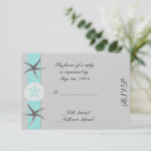 Aqua und Grauband Starfish Response Card RSVP Karte (Stehend Vorderseite)