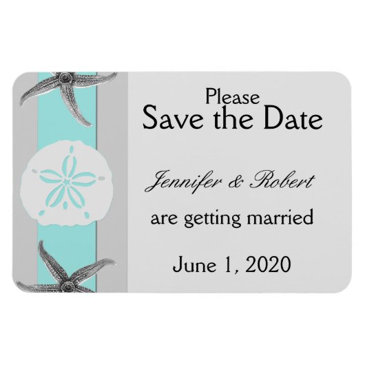Aqua und Grauband Starfish Save the Date Magnet (Horizontal)