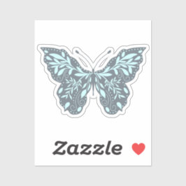 Aqua und Graue Botanische Schmetterlinge Aufkleber