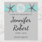 Aqua und Gray Band Starfish Weinetikett (Einzelnes Label)