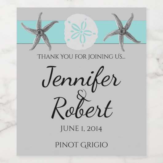 Aqua und Gray Band Starfish Weinetikett (Einzelnes Label)