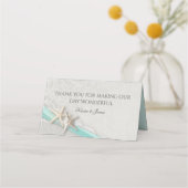 Aqua und Gray Beach Starfish und Ribbon Platzkarte (Vorderseite)