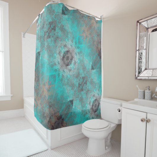 Aqua und Gray Diagonal Geometric Distressed Duschvorhang (Beispiel)