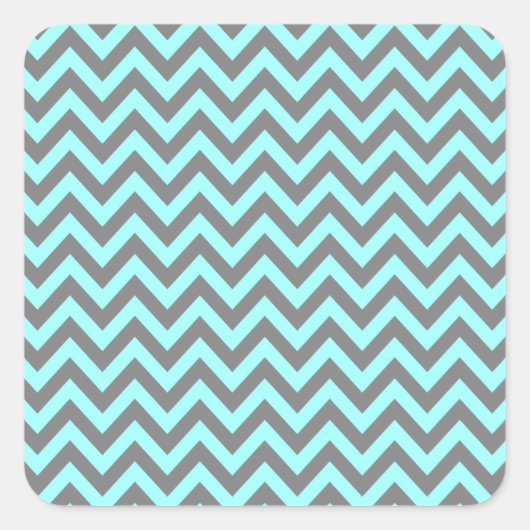 Aqua und Gray Zigzag 2 Quadratischer Aufkleber (Vorderseite)