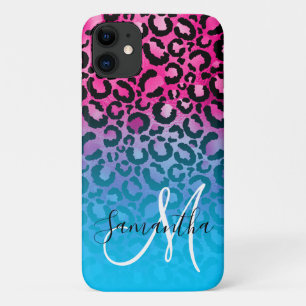 Aqua und Hot Pink Leopard Ombre Monogramm Case-Mate iPhone Hülle