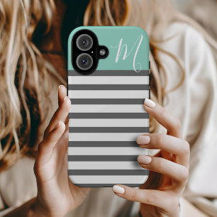 Aqua- und Karkohle Preppy-Streifen, kundenspezifis iPhone 16 Hülle