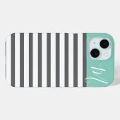Aqua- und Karkohle Preppy-Streifen, kundenspezifis Case-Mate iPhone Hülle (Rückseite (Horizontal))