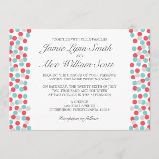 Aqua- und Korallen-Polka-Dot-Hochzeitseinladung Einladung