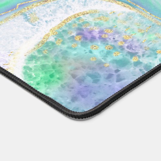 Aqua- und Lila Agate-Muster mit Monogramm Schreibtischunterlage (Ecke)