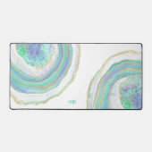 Aqua- und Lila Agate-Muster mit Monogramm Schreibtischunterlage (Vorderseite)