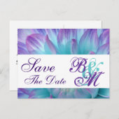 Aqua und Lila Blume Petals Save the Date V2 Ankündigungspostkarte (Vorne/Hinten)