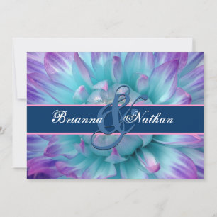 Aqua und Lila Blume Petals und Hochzeit mit Ribbon Einladung