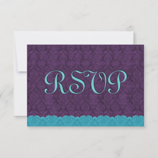 Aqua und Lila Damask Lace UAWG Wedding Response RSVP Karte (Vorderseite)