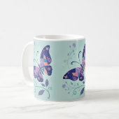Aqua und Lila Schmetterling Kaffeetasse (Vorderseite Links)