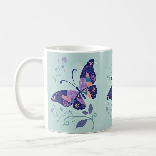 Aqua und Lila Schmetterling Kaffeetasse (Links)