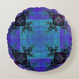 Aqua und Lilac Fraktal Joy Round Pillow Rundes Kissen