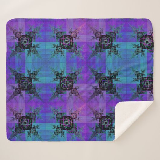 Aqua und Lilac Fraktal Joy Sherpa Blanket Sherpadecke (Vorderseite (Horizontal))