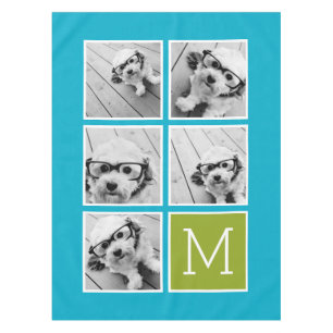Aqua und Limette Instagram 5 Foto-Collage Monogram Tischdecke