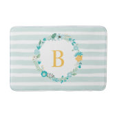 Aqua und Mit Monogramm gelber Blumenreath Badematte (Vorderseite)