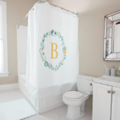Aqua und Mit Monogramm gelber Blumenreath Duschvorhang (Beispiel)