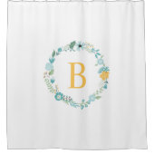 Aqua und Mit Monogramm gelber Blumenreath Duschvorhang (Vorderseite)