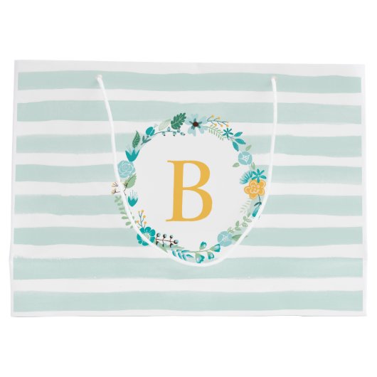 Aqua und Mit Monogramm gelber Blumenreath Große Geschenktüte (Rückseite)