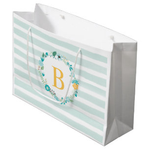 Aqua und Mit Monogramm gelber Blumenreath Große Geschenktüte
