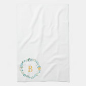 Aqua und Mit Monogramm gelber Blumenreath Küchentuch (Vertikal)