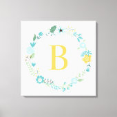 Aqua und Mit Monogramm gelber Blumenreath Leinwanddruck (Vorderseite)