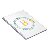 Aqua und Mit Monogramm gelber Blumenreath Notizblock (Rechte Seite)