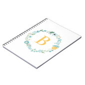 Aqua und Mit Monogramm gelber Blumenreath Notizblock (Linke Seite)