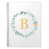 Aqua und Mit Monogramm gelber Blumenreath Notizblock (Vorderseite)