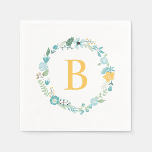 Aqua und Mit Monogramm gelber Blumenreath Serviette