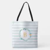 Aqua und Mit Monogramm gelber Blumenreath Tasche (Vorderseite)