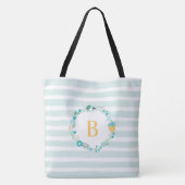 Aqua und Mit Monogramm gelber Blumenreath Tasche (Rückseite)