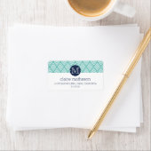Aqua und Navy Preppy Diamond Zickzack Monogram Adressaufkleber (Insitu)