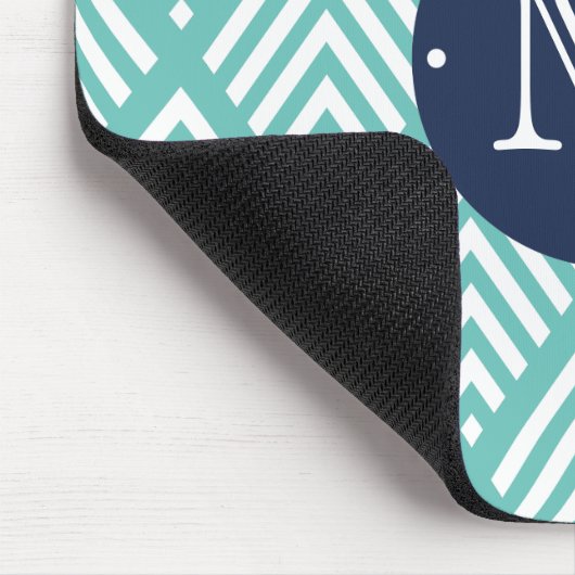 Aqua und Navy Preppy Diamond Zickzack Monogram Mousepad (Ecke)