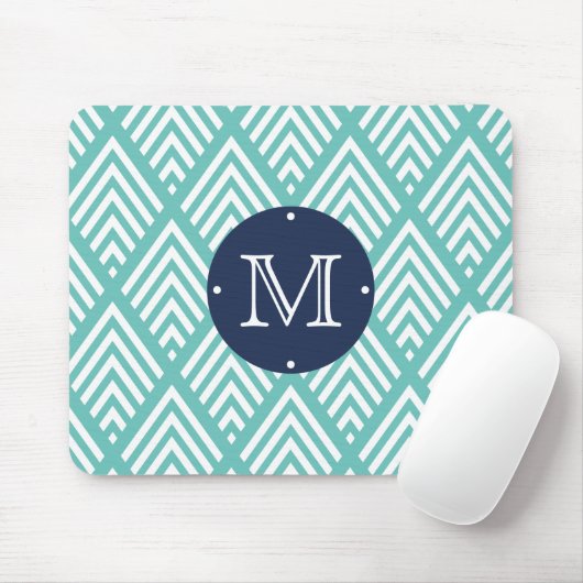 Aqua und Navy Preppy Diamond Zickzack Monogram Mousepad (Mit Mouse)