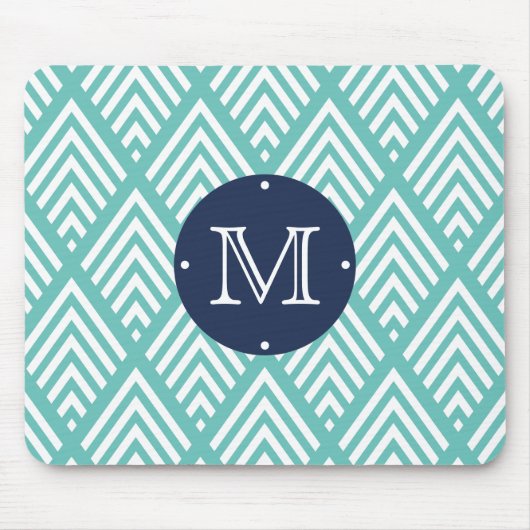 Aqua und Navy Preppy Diamond Zickzack Monogram Mousepad (Vorne)