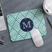 Aqua und Navy Preppy Diamond Zickzack Monogram Mousepad
