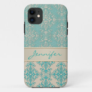 Aqua und Off White Extravagant Damask Muster Case-Mate iPhone Hülle
