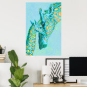 Aqua- und Pfirsichgiraffen Poster (Heimbüro)
