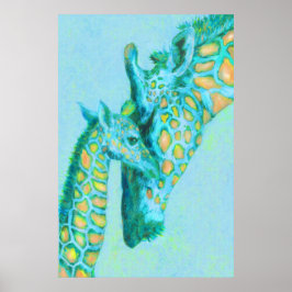 Aqua- und Pfirsichgiraffen Poster