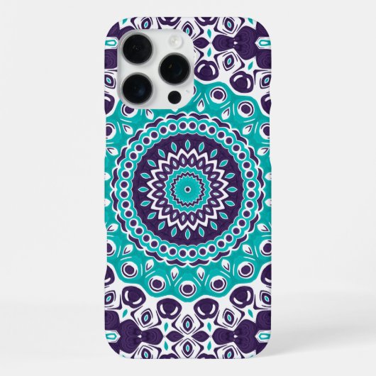 Aqua- und Pflaumen-Mandala-Design modern iPhone Hülle (Rückseite)