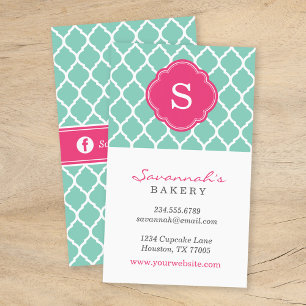 Aqua und Pink Chic marokkanische Gittermonogramm Visitenkarte