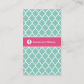 Aqua und Pink Chic marokkanische Gittermonogramm Visitenkarte (Rückseite)