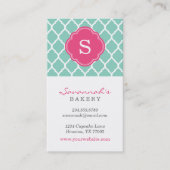 Aqua und Pink Chic marokkanische Gittermonogramm Visitenkarte (Vorderseite)