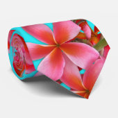 Aqua und Pink Hawaiian Plumeria Print Krawatte (Gerollt)